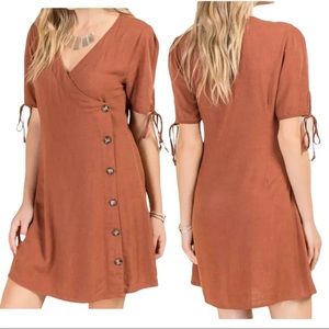 Blue Rain Button Wrap Dress in Rust (S)